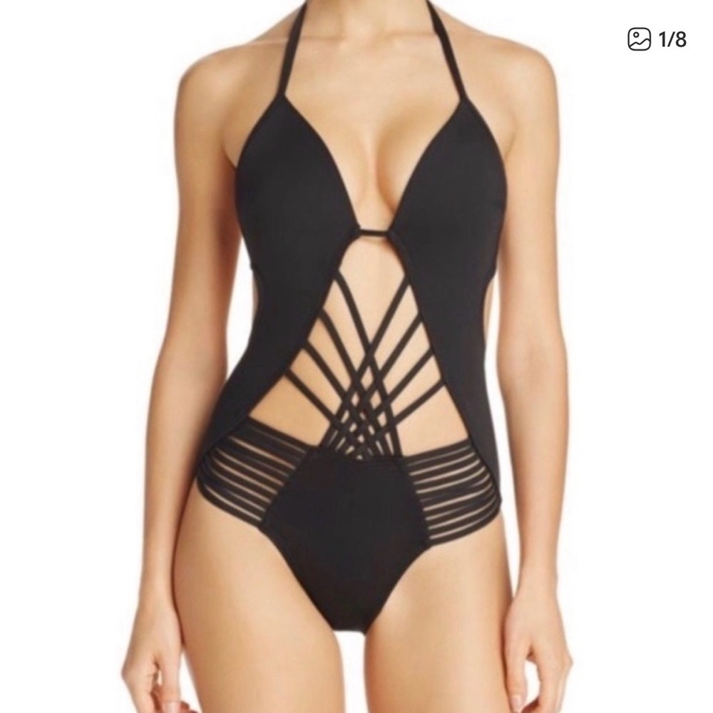 New Kenneth Cole Black Strappy Push-up One-Piece Swimsuit Bikini Bathing Suit S